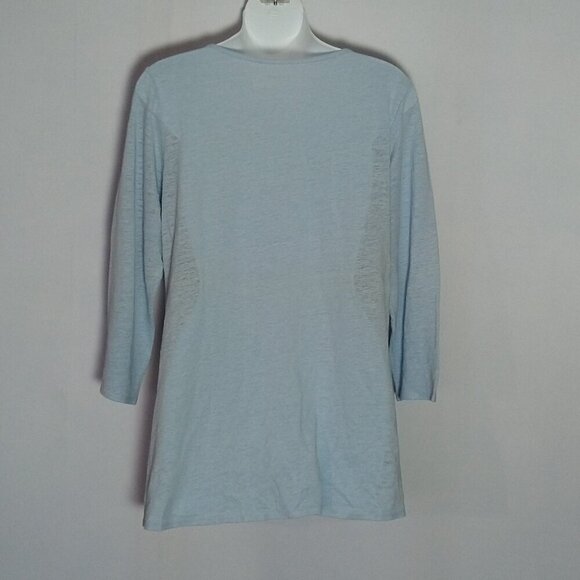 Eileen Fisher Size Medium Blue 100% Linen V Neck 3/4 Length Sleeve New NWOT - Picture 3 of 4